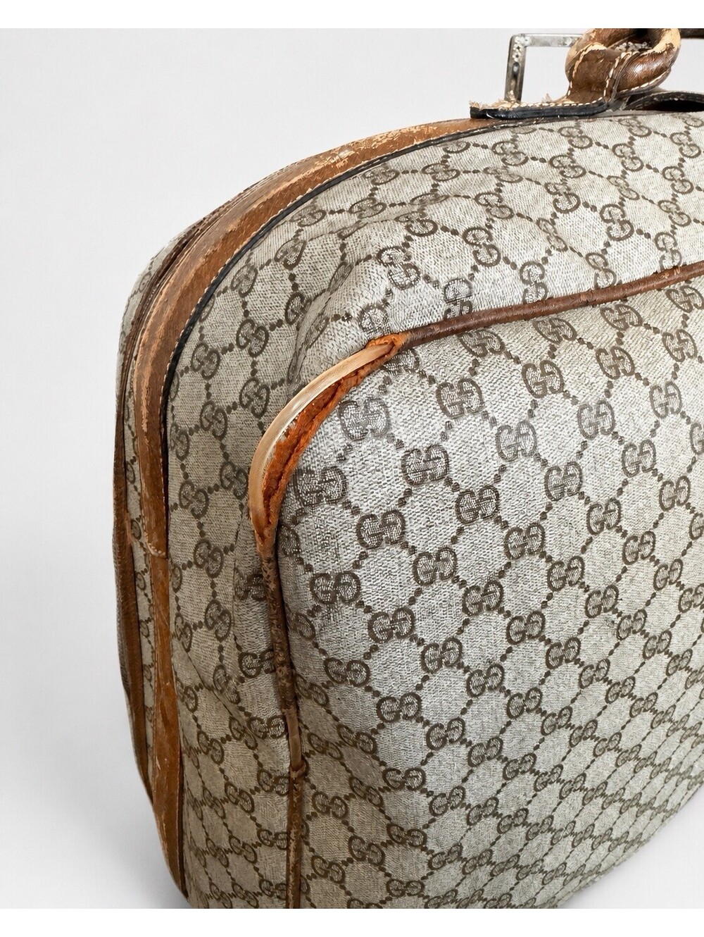 Vintage GUCCI GG Plus Monogram Leather Oversized Web Weekender Bag Suitcase Home - Picture 7 of 8